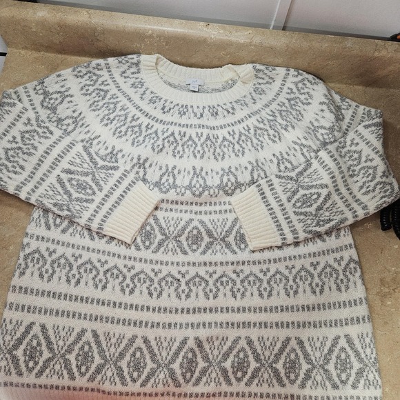 J Jill Sweater Women M White Fair Isle Nordic Knit Crewneck Preppy Cabincore - Picture 4 of 11